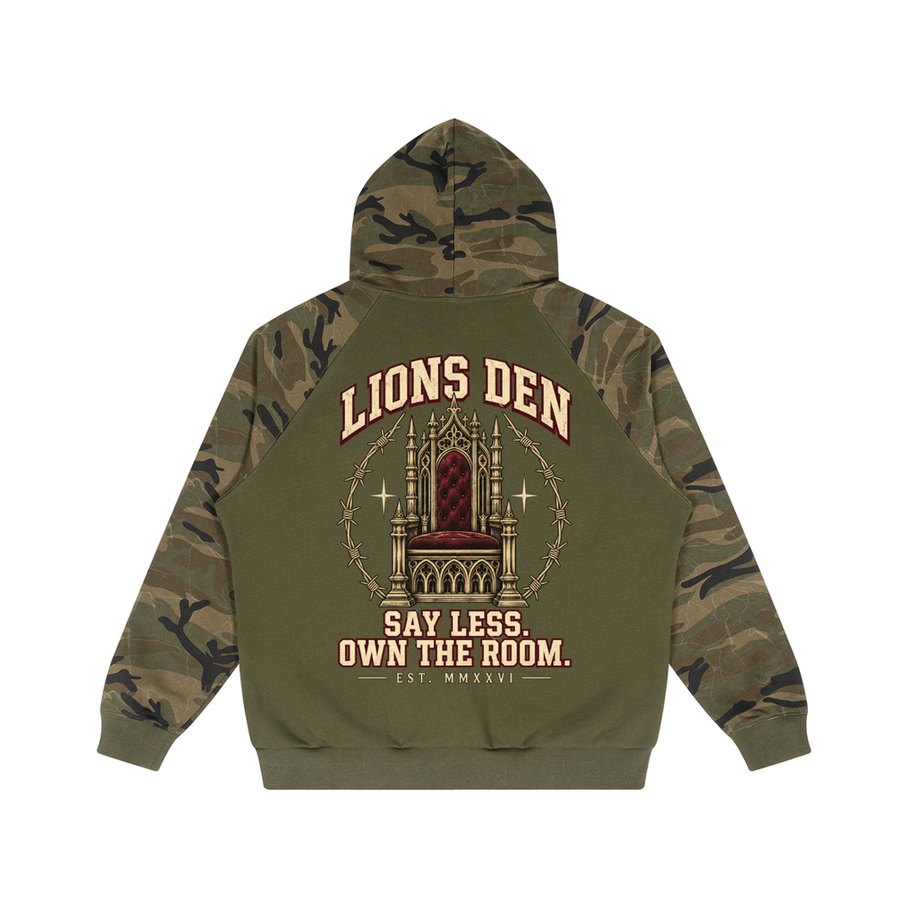 Own the Room Camo Raglan Button Hoodie