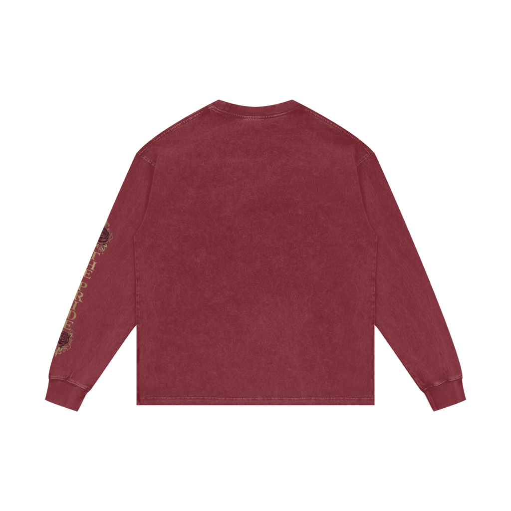 Lioness Crown & Roses Acid-Wash Oversized Long-Sleeve Tee