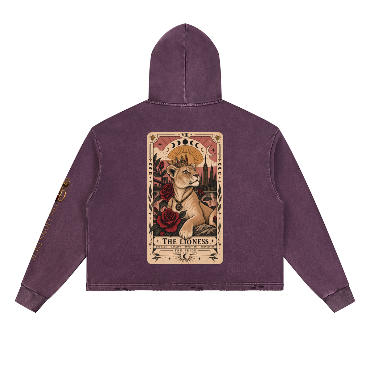 Rose Mark Vintage-Wash Frayed-Hem Hoodie