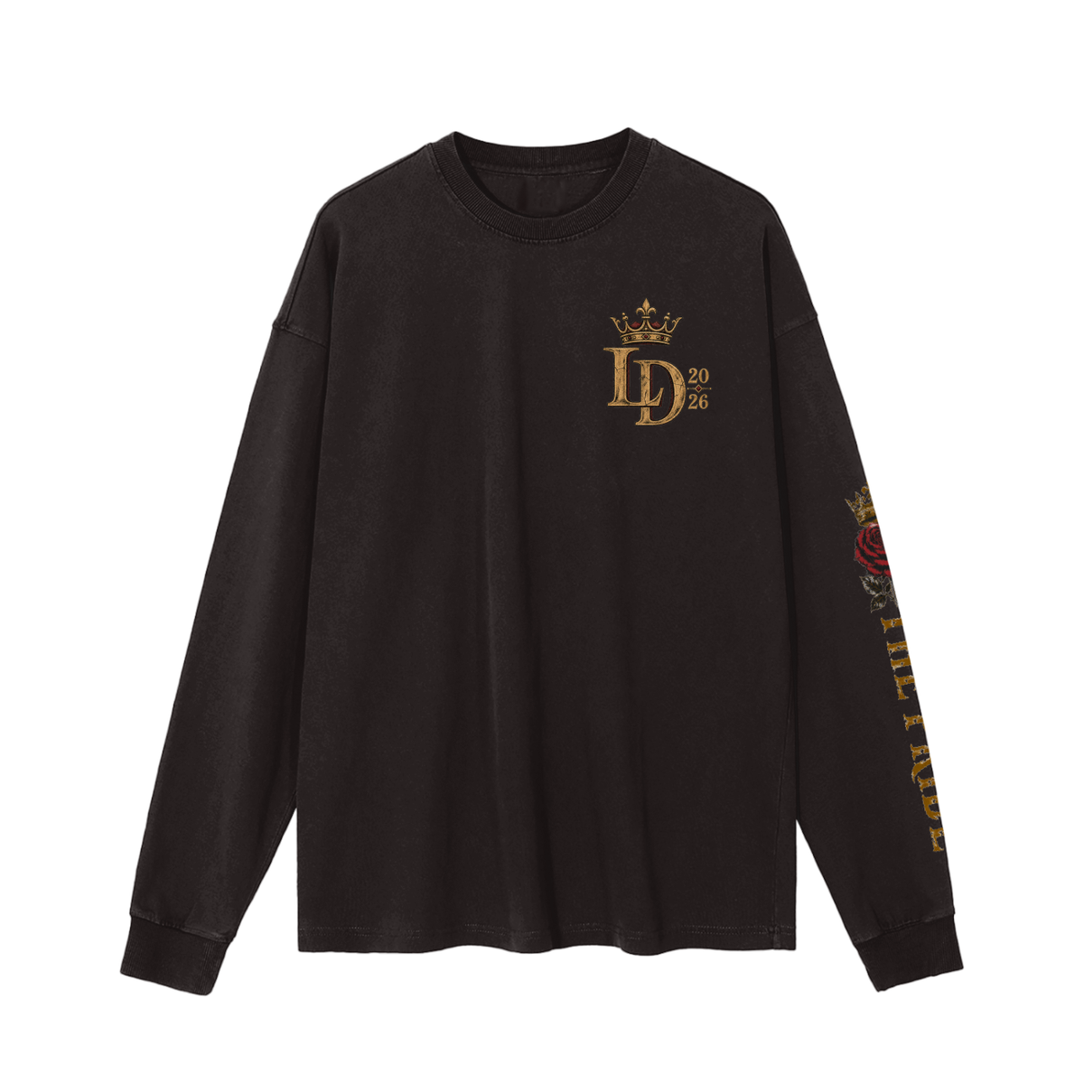 Crowned LD Rose Vintage-Wash Long-Sleeve Tee