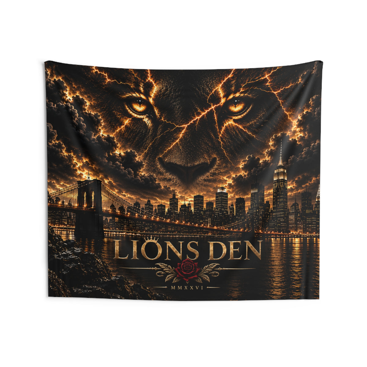Lightning Lion Over Brooklyn Stream Backdrop