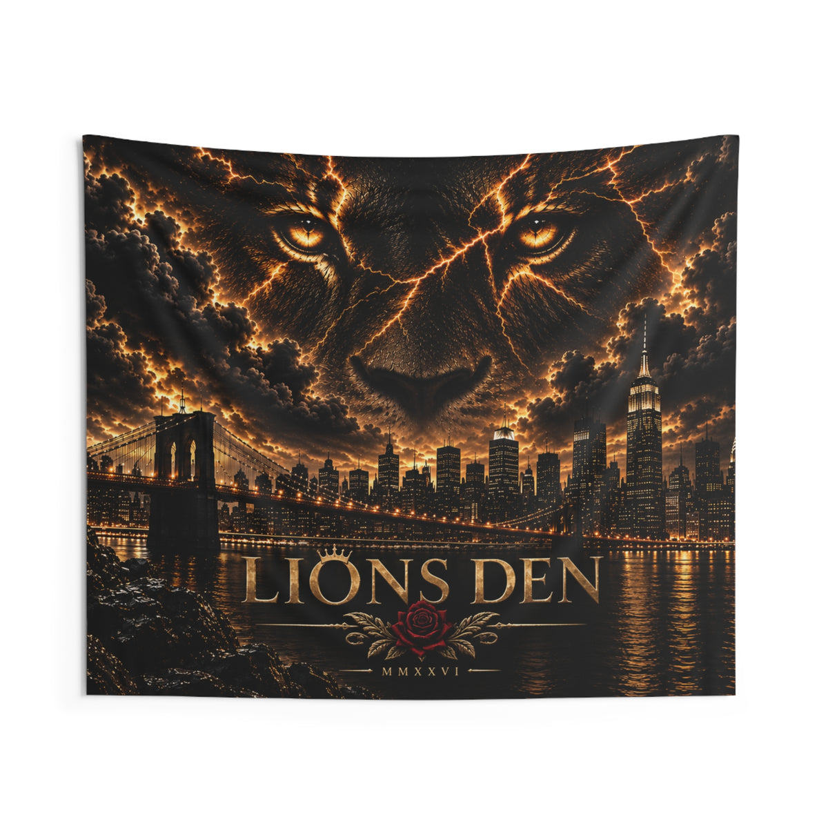 Lightning Lion Over Brooklyn Stream Backdrop