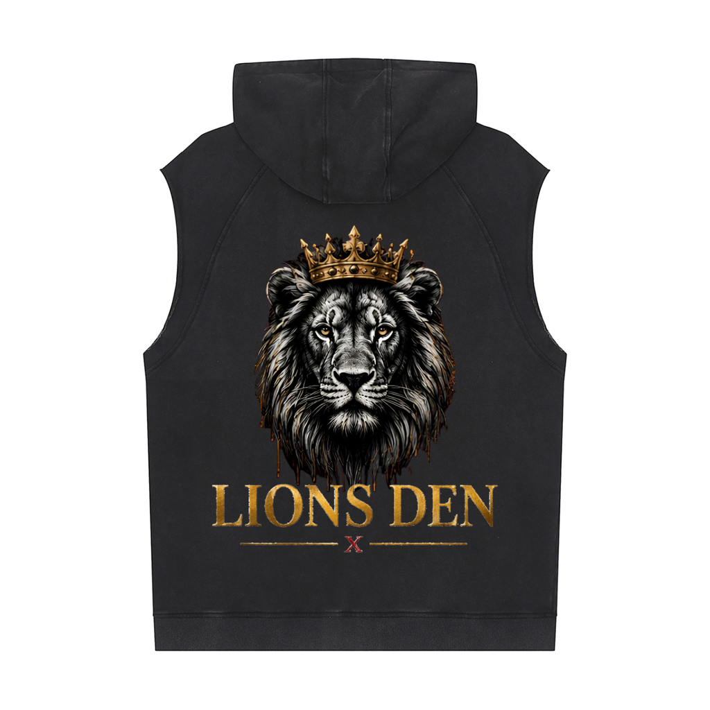 Crowned Lion Snow-Washed Sleeveless Hoodie