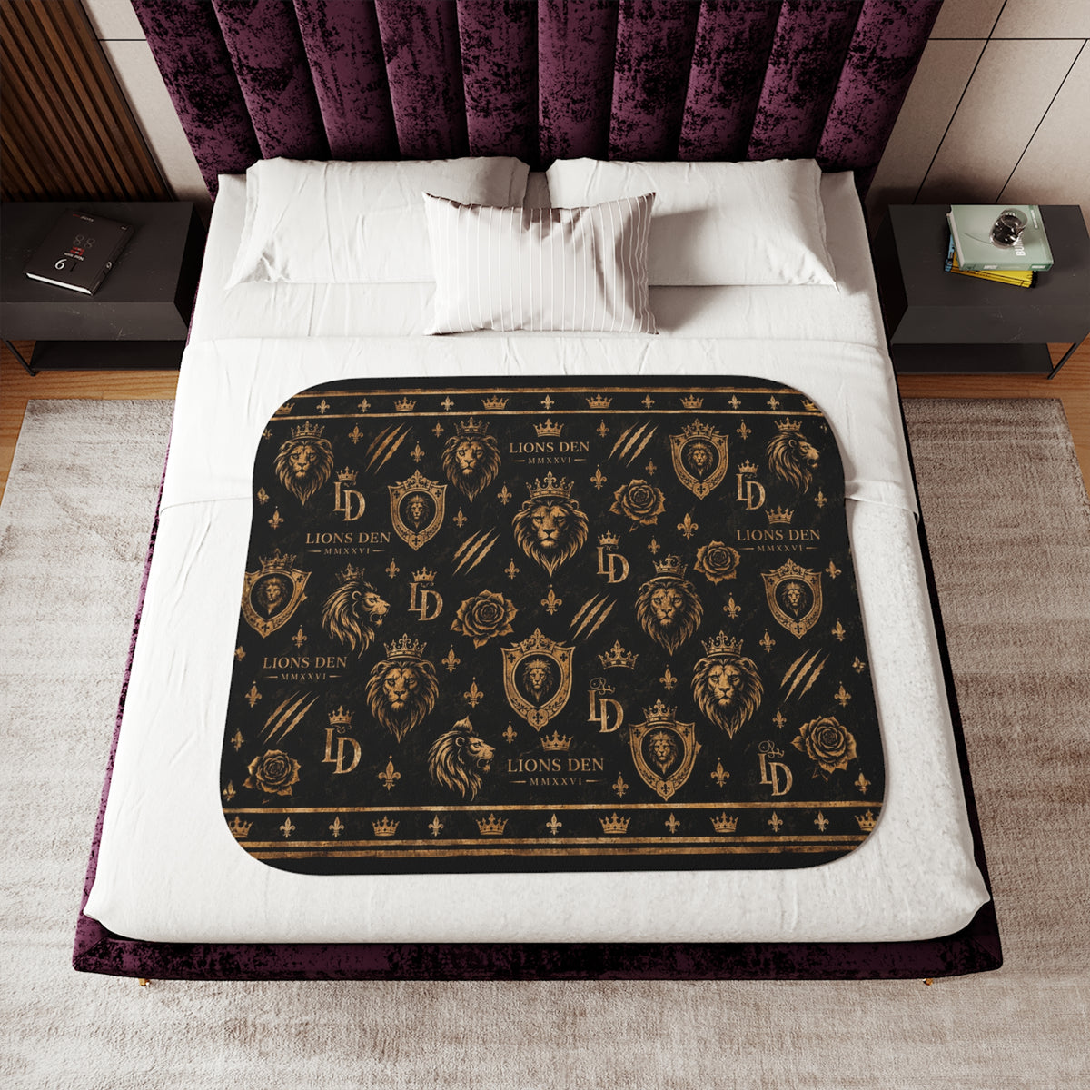 Lions Den Icon Pattern Sherpa Blanket