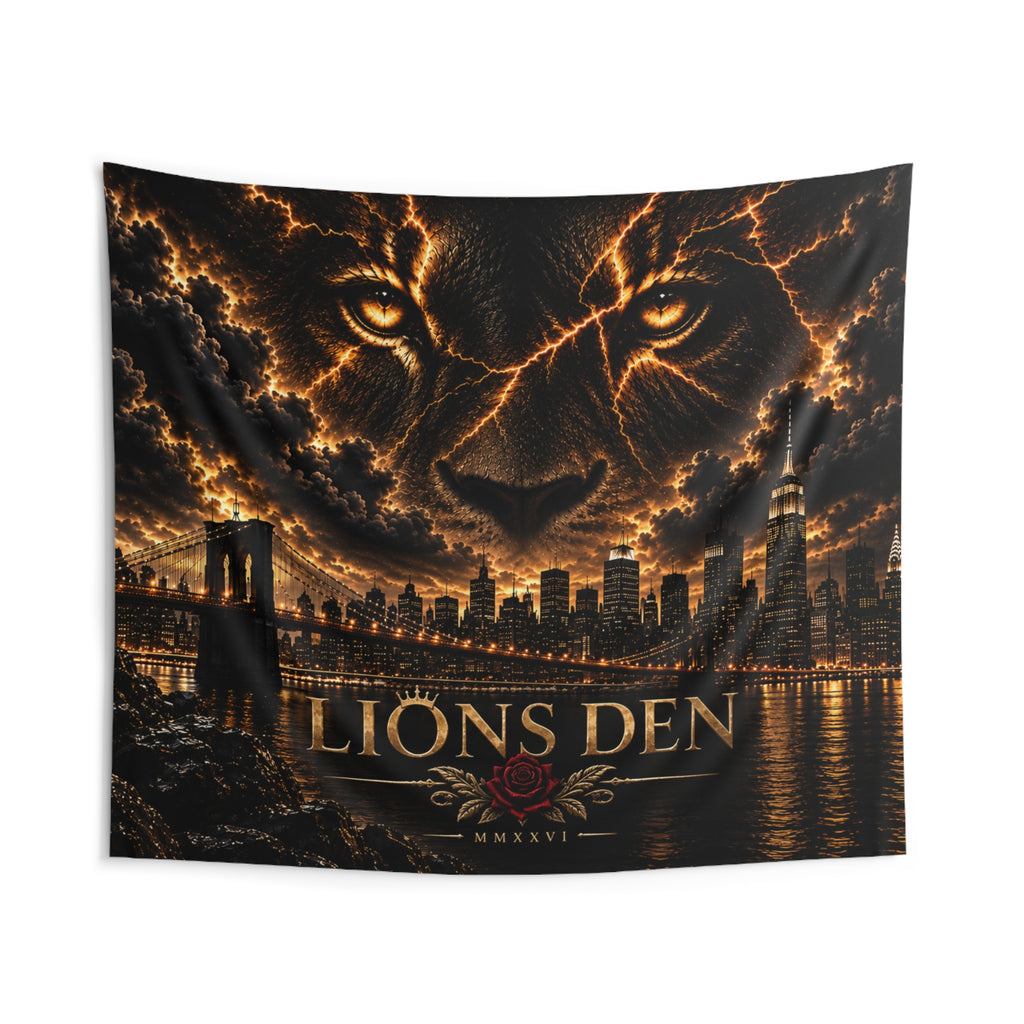 Lightning Lion Over Brooklyn Stream Backdrop