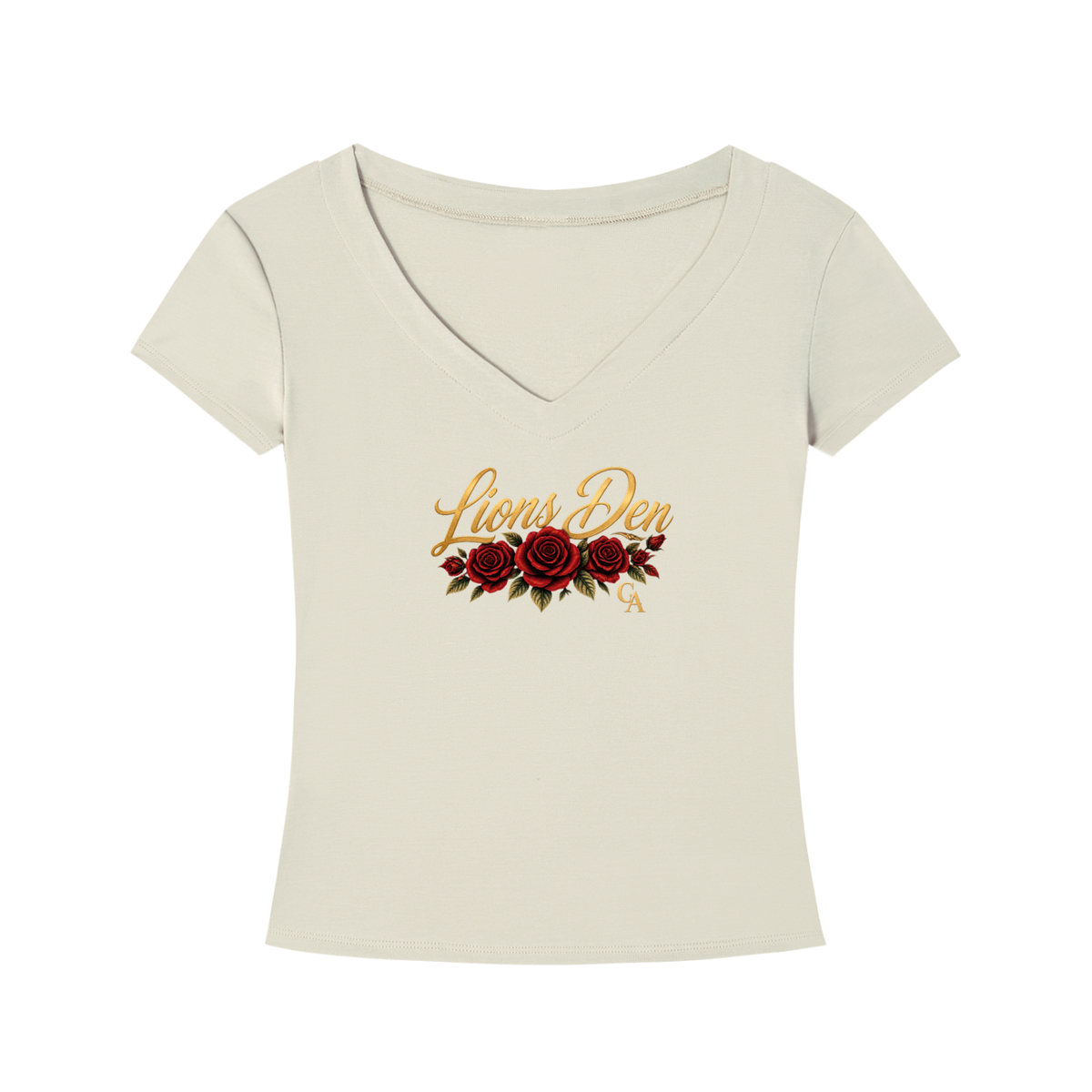 Lions Den Rose Script Tencel Slim-Fit V-Neck Tee