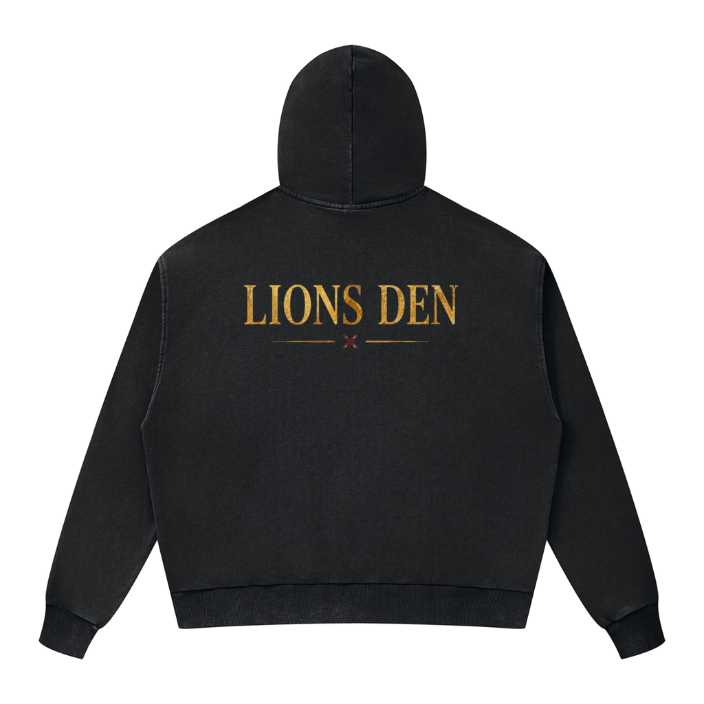 Royal Lion Shield Mineral-Wash Boxy Zip Hoodie