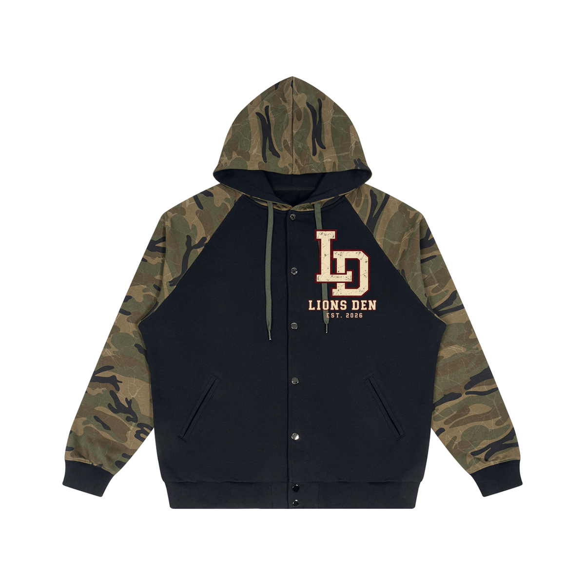 Own the Room Camo Raglan Button Hoodie