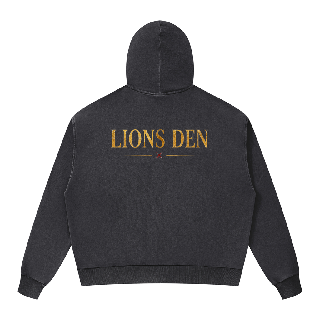 Royal Lion Shield Mineral-Wash Boxy Zip Hoodie