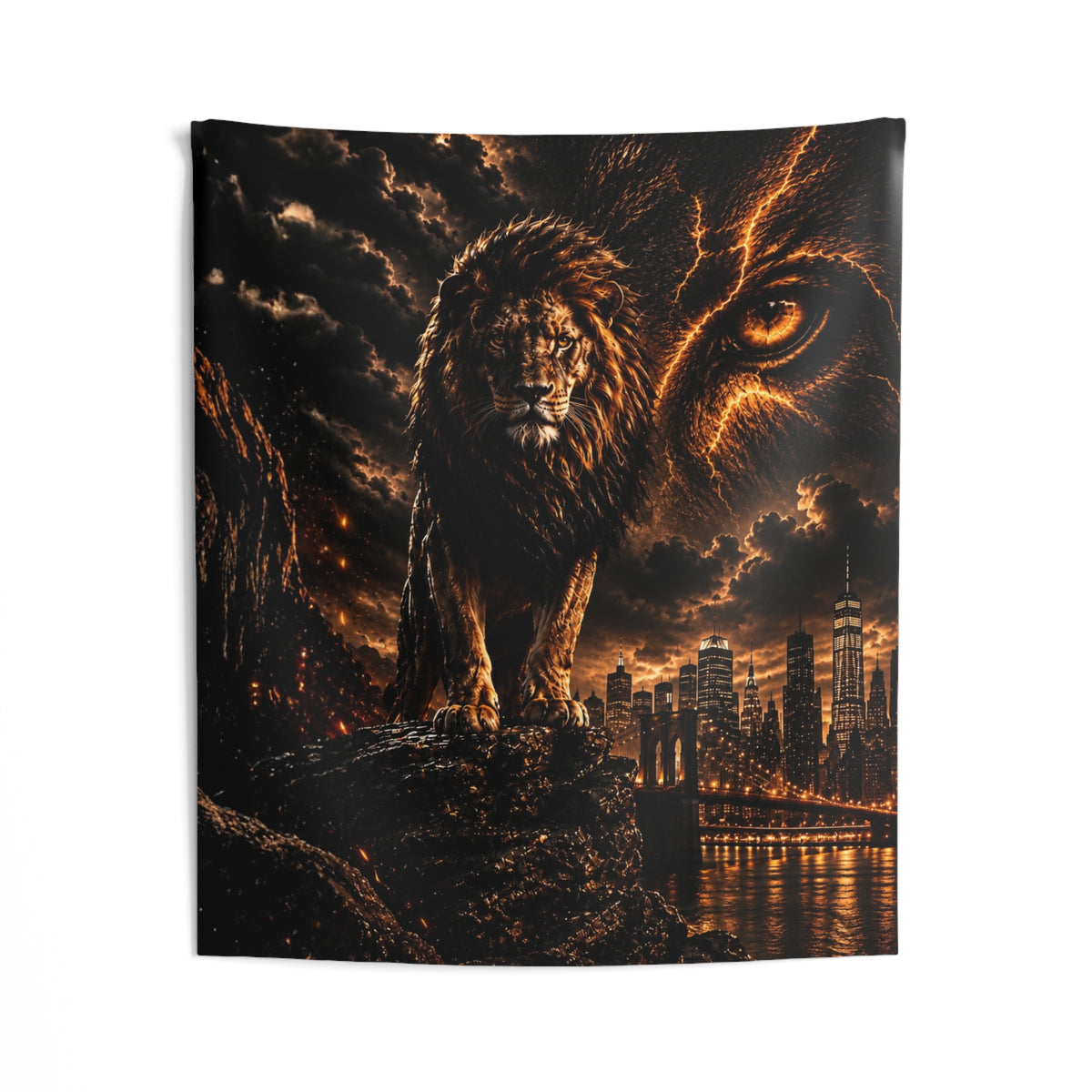 Guardian Lion Over Brooklyn Stream Backdrop