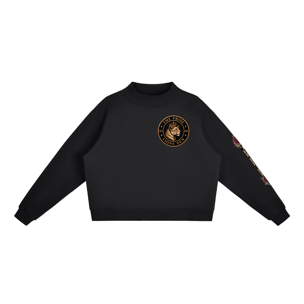 Crowned LD Rose Fleece Mock-Neck Crew Sweatshirt