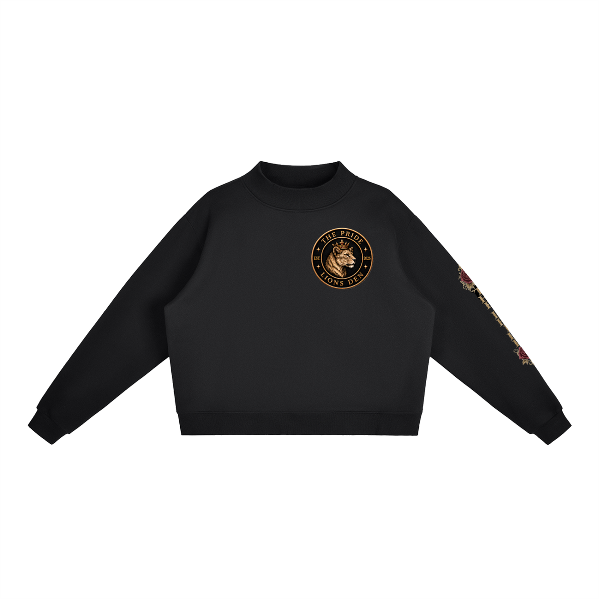 Crowned LD Rose Fleece Mock-Neck Crew Sweatshirt