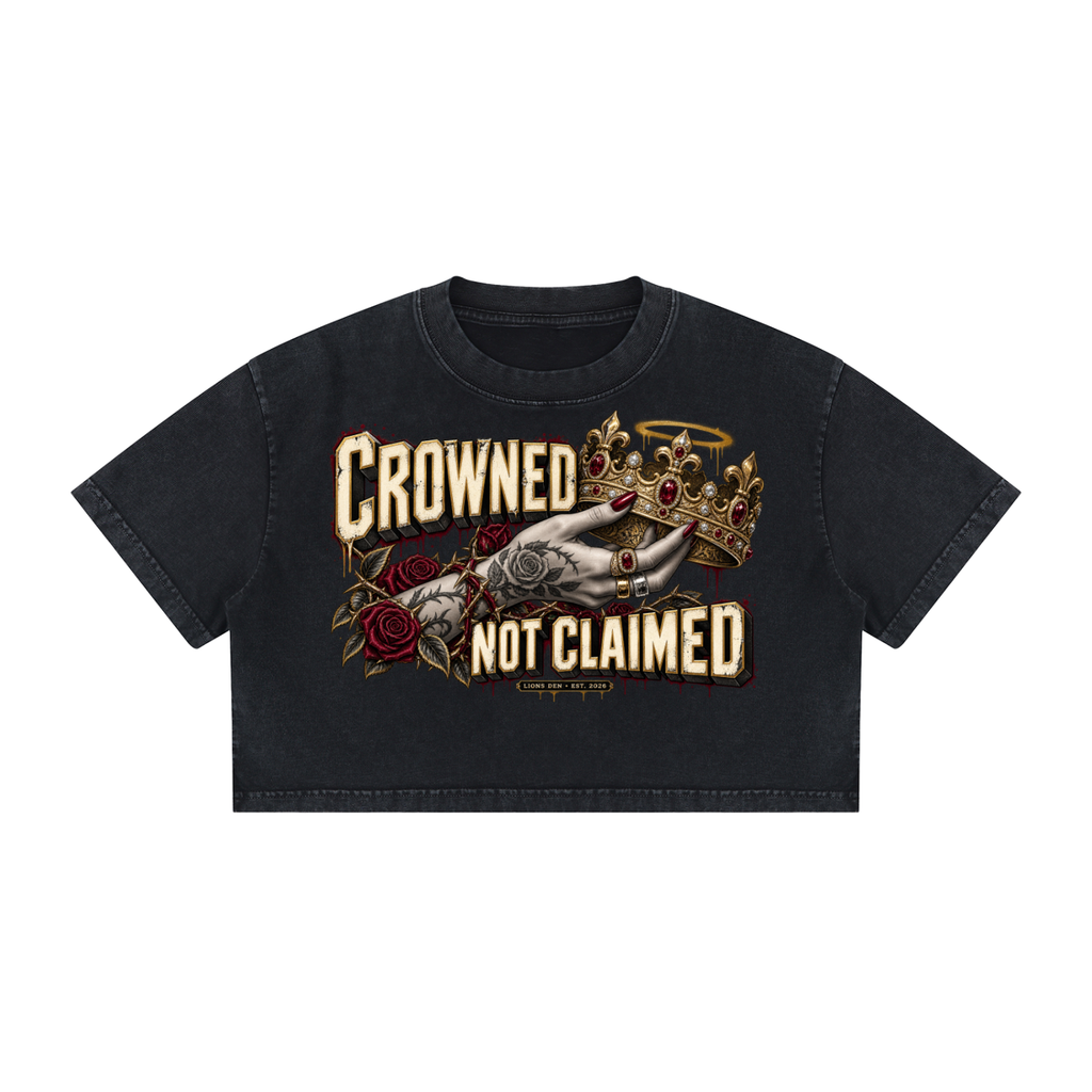Crowned Not Claimed Women's Mineral-Wash Crop Tee