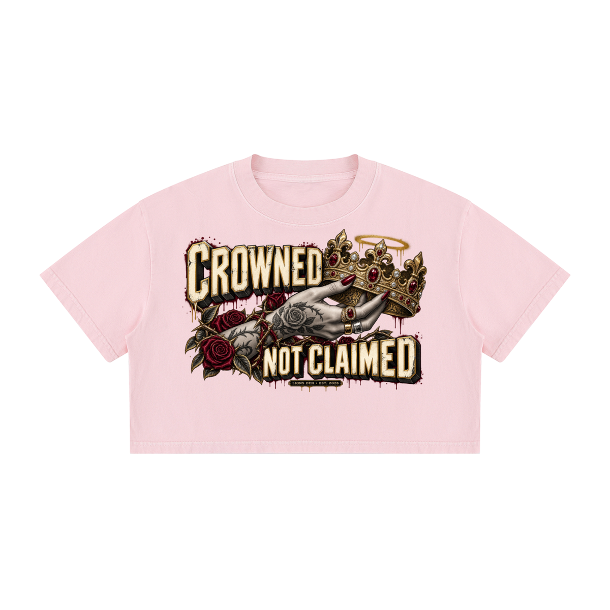 Crowned Not Claimed Women's Mineral-Wash Crop Tee