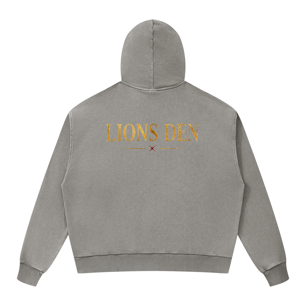 Royal Lion Shield Mineral-Wash Boxy Zip Hoodie