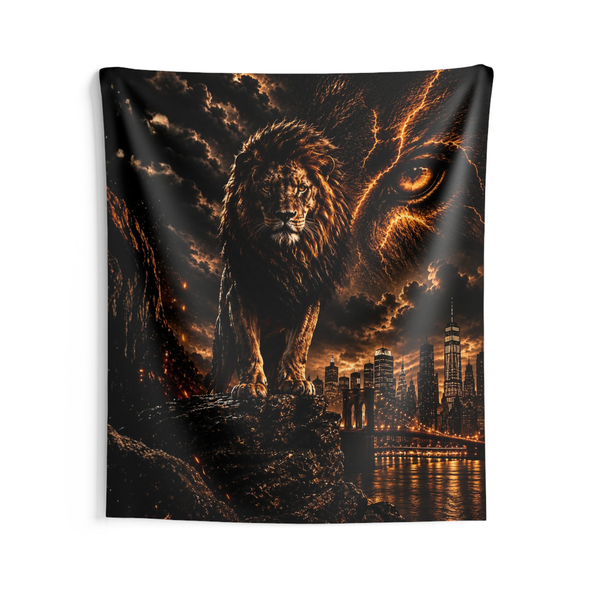 Guardian Lion Over Brooklyn Stream Backdrop