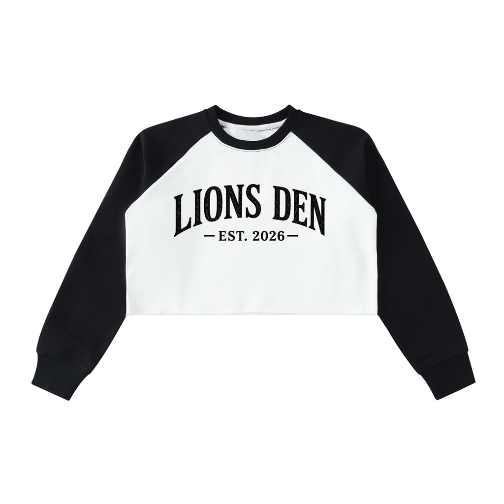 Lions Den EST. 2026 Color-Block Cropped Sweatshirt