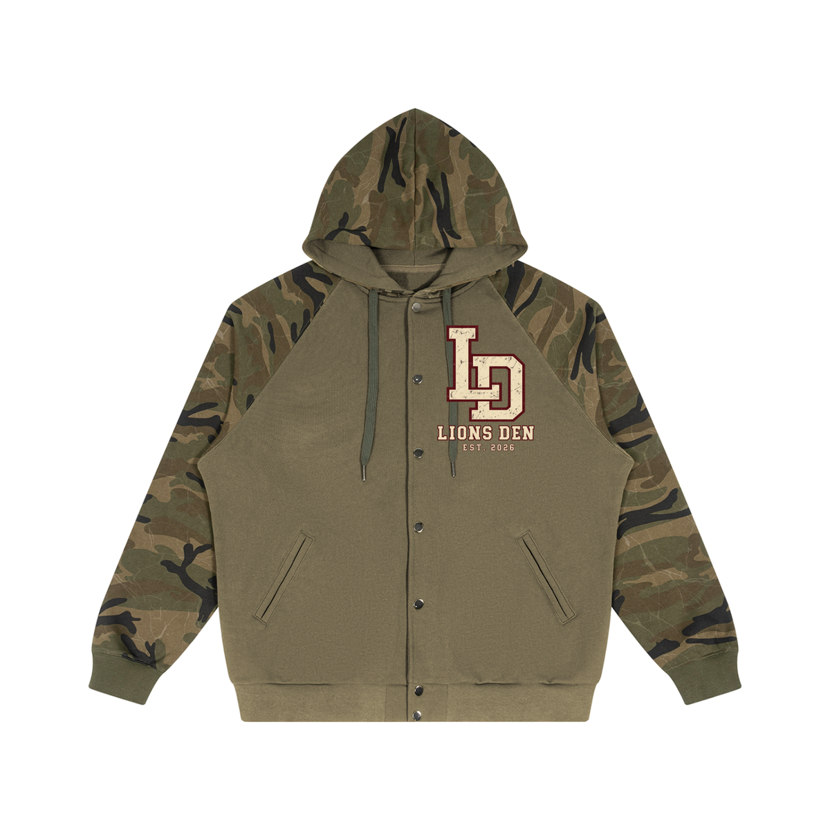 Own the Room Camo Raglan Button Hoodie