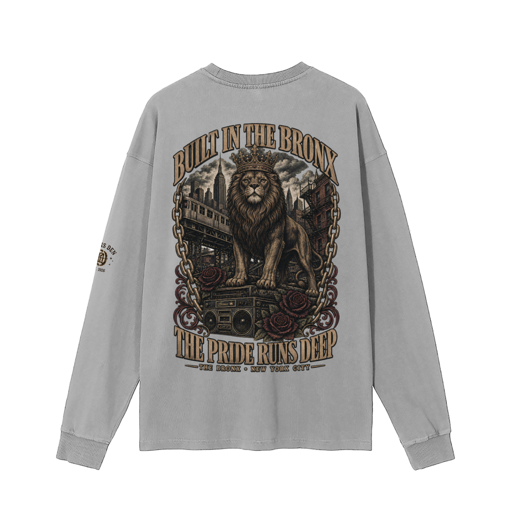 Built in the Bronx Crowned Lion Vintage-Wash Long-Sleeve Tee