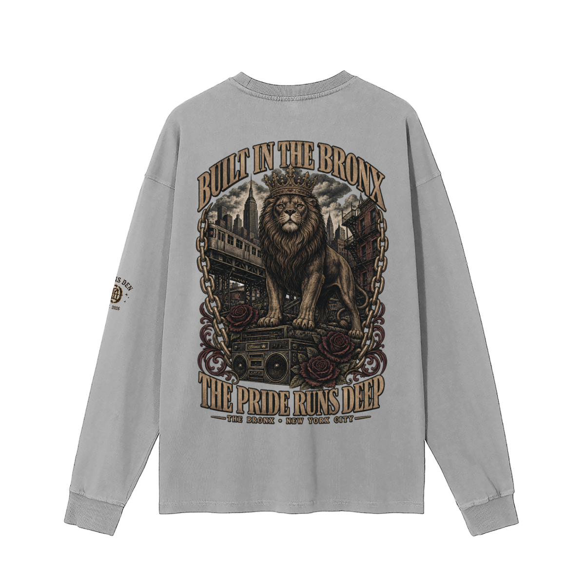 Built in the Bronx Crowned Lion Vintage-Wash Long-Sleeve Tee