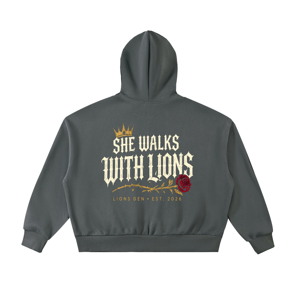She Walks With Lions Boxy Full-Zip Hoodie