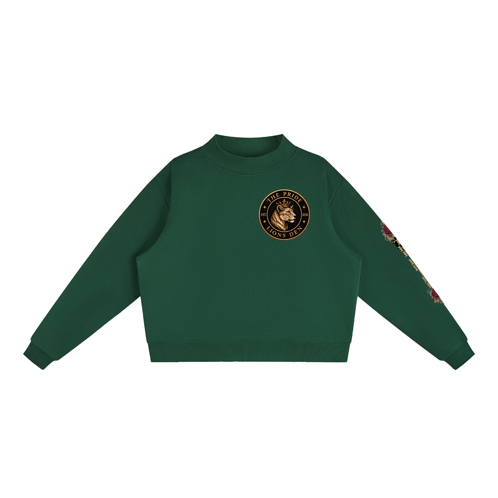 Crowned LD Rose Fleece Mock-Neck Crew Sweatshirt