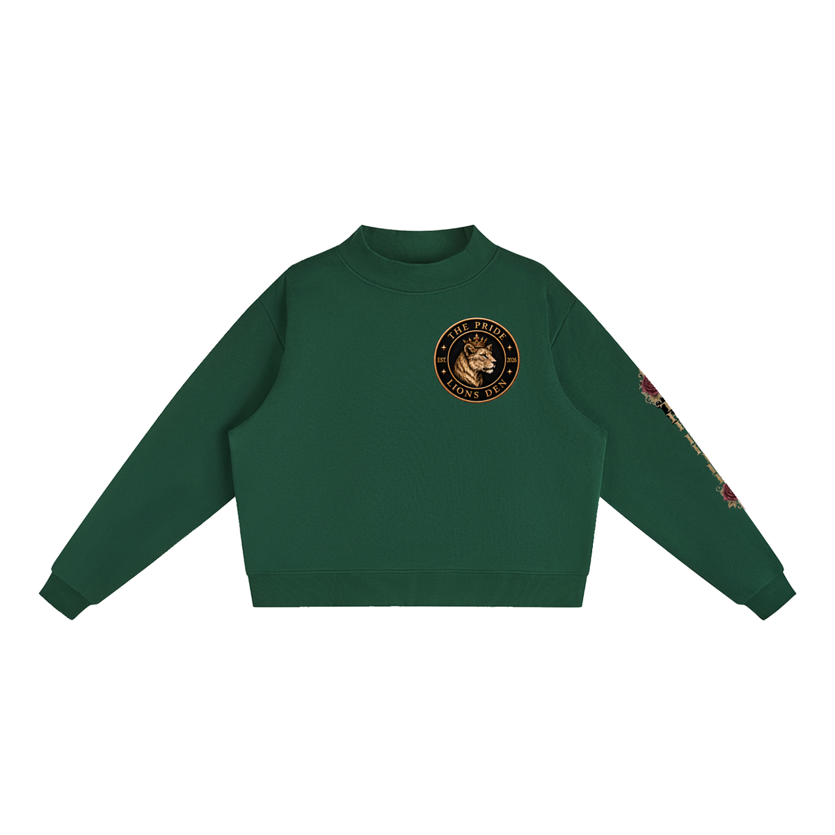 Crowned LD Rose Fleece Mock-Neck Crew Sweatshirt