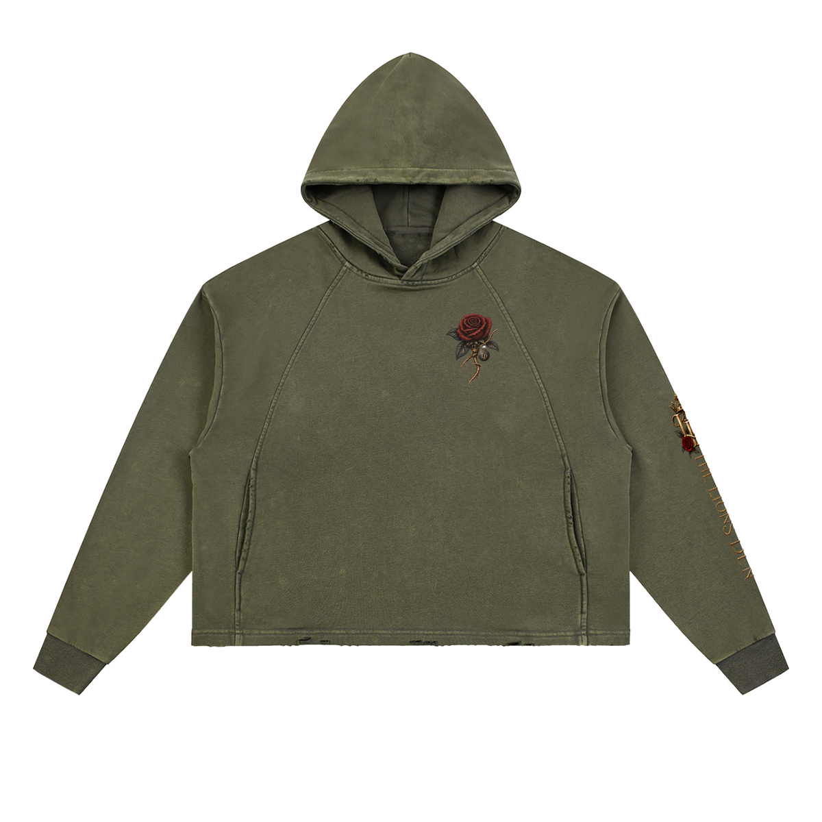 Rose Mark Vintage-Wash Frayed-Hem Hoodie