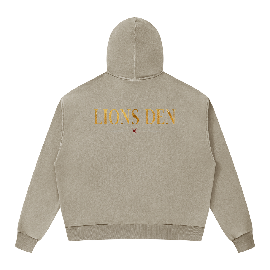 Royal Lion Shield Mineral-Wash Boxy Zip Hoodie