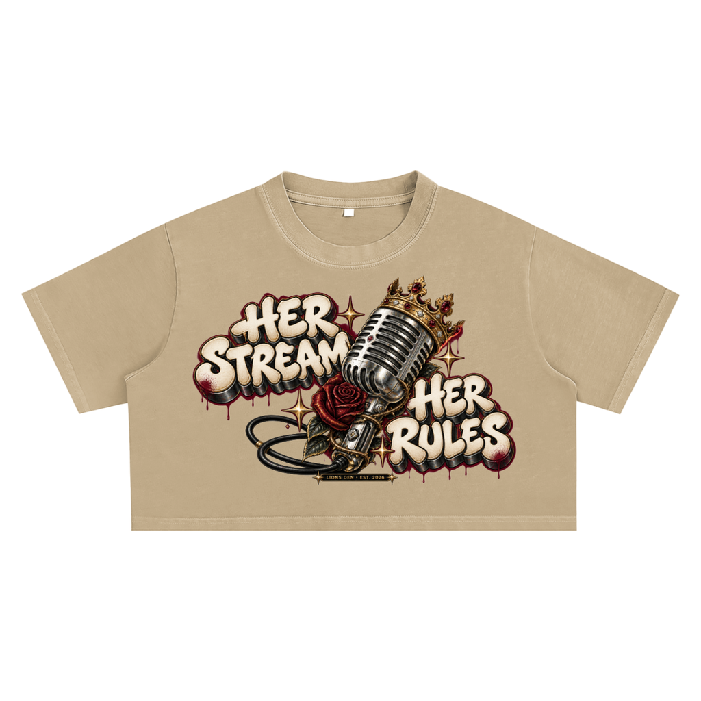 Her Stream Her Rules Snow-Wash Crop Top