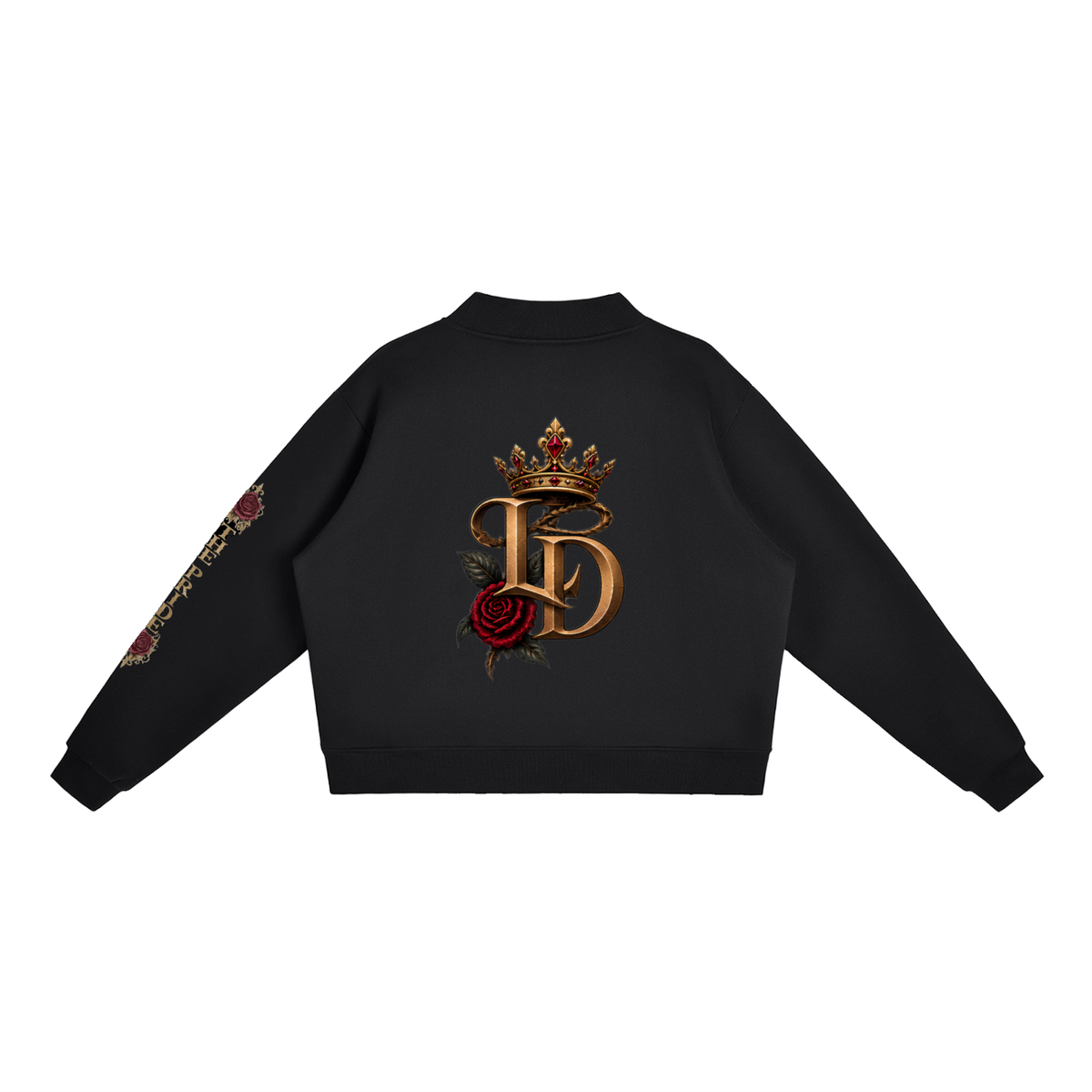Crowned LD Rose Fleece Mock-Neck Crew Sweatshirt