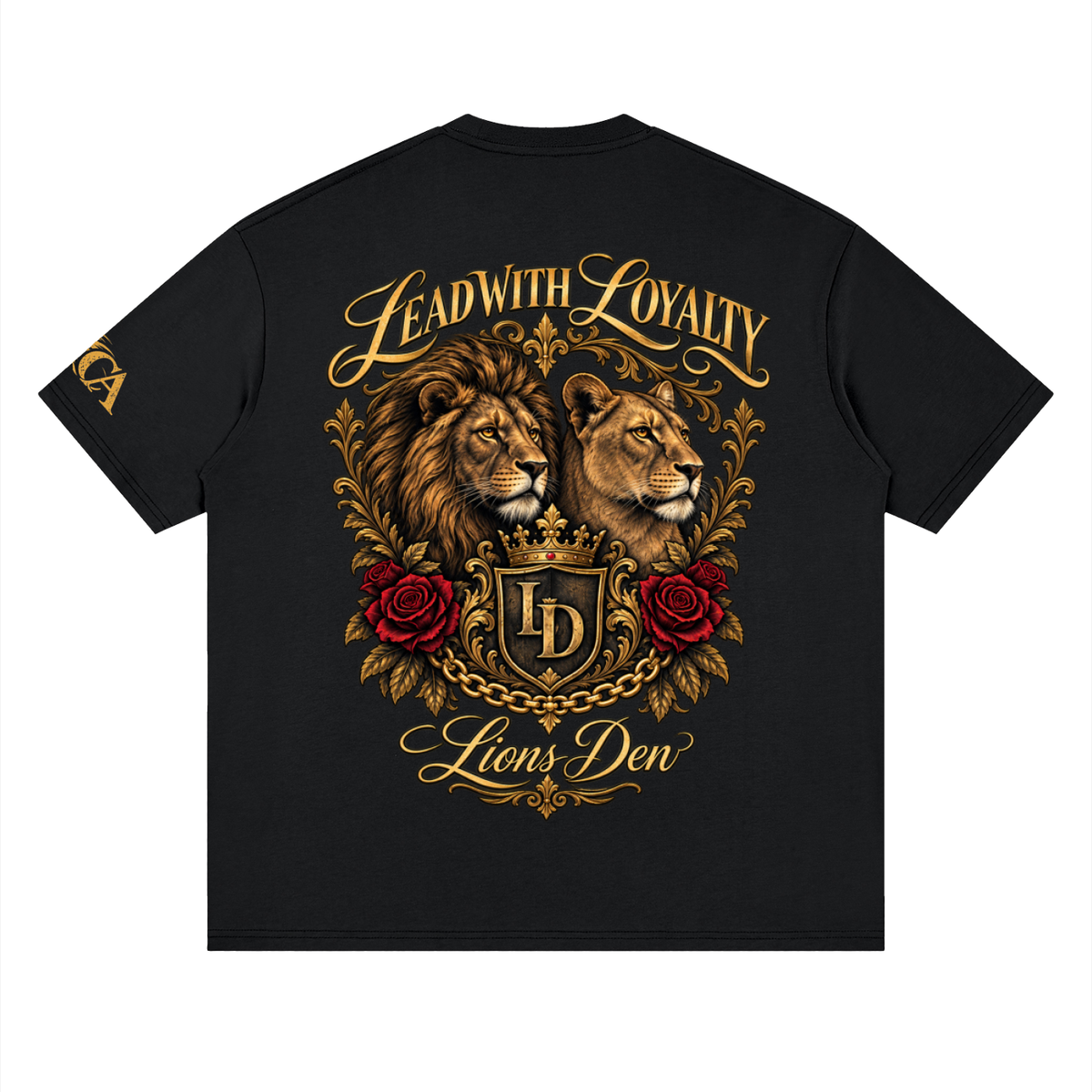Sunburst Lion Crest Streetwear Drop-Shoulder Tee