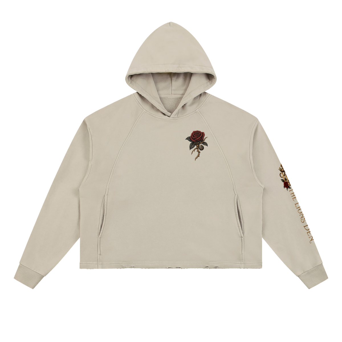 Rose Mark Vintage-Wash Frayed-Hem Hoodie