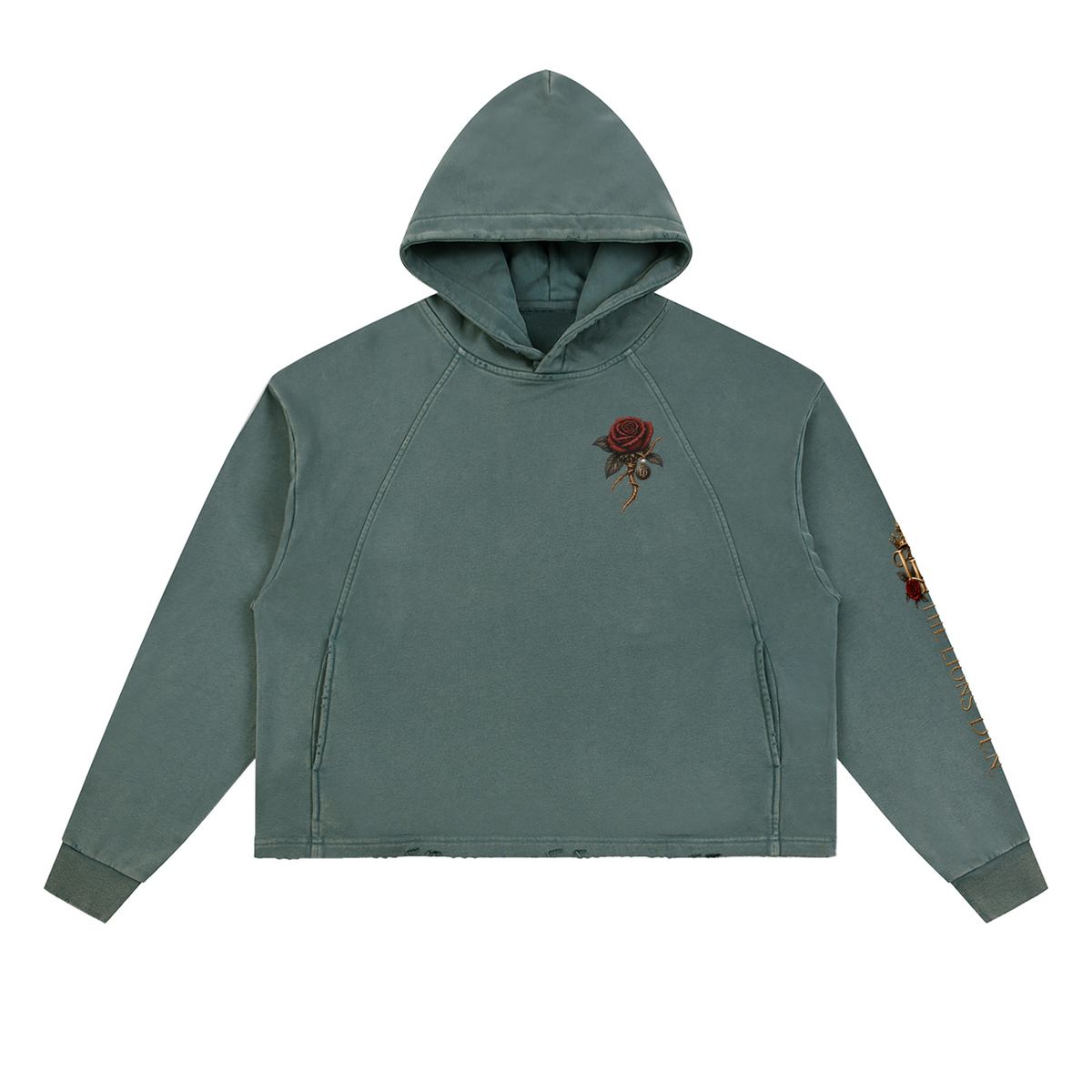 Rose Mark Vintage-Wash Frayed-Hem Hoodie