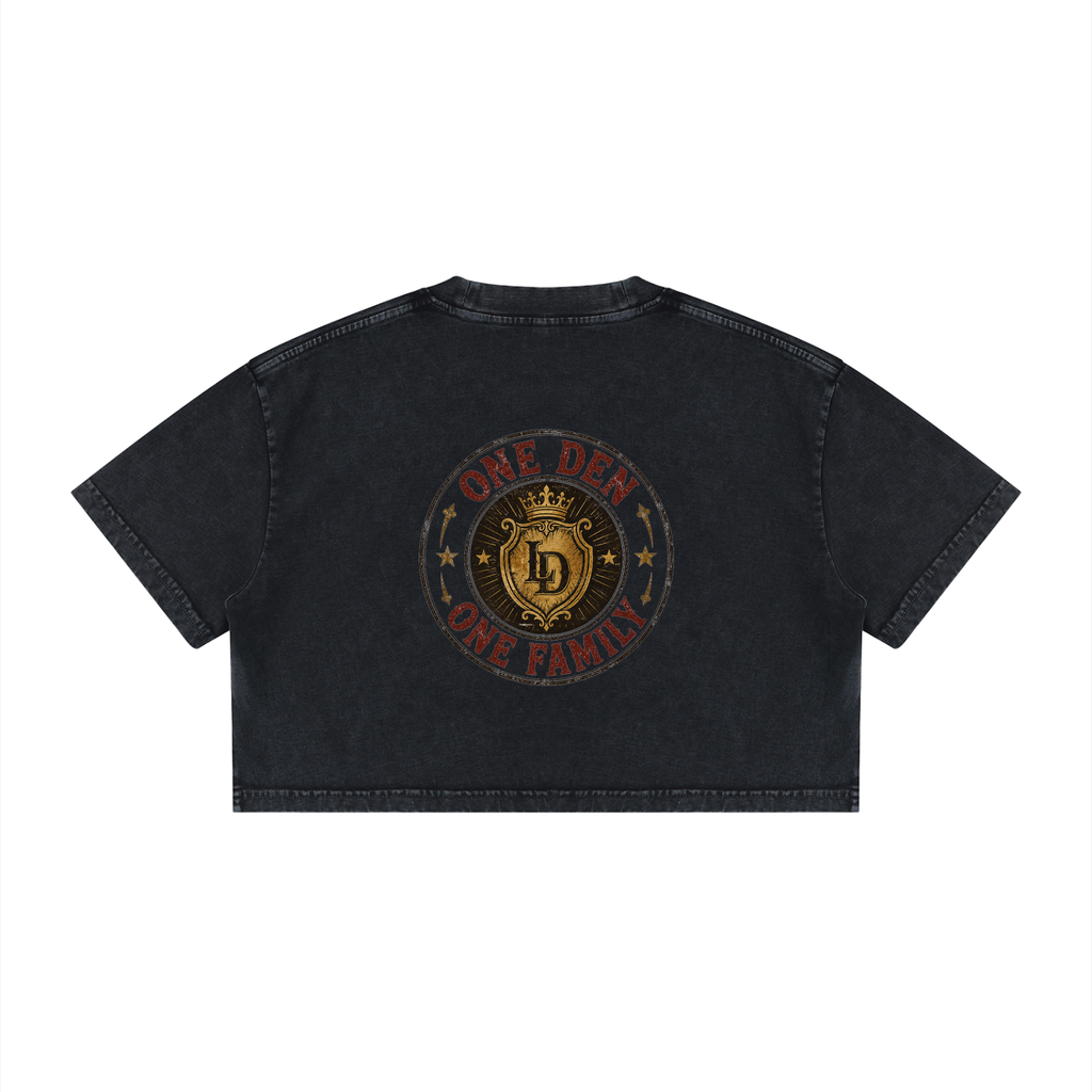 One Den One Family Royal Crest Crop Tee