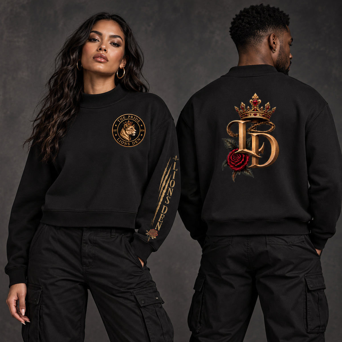 Crowned LD Rose Fleece Mock-Neck Crew Sweatshirt