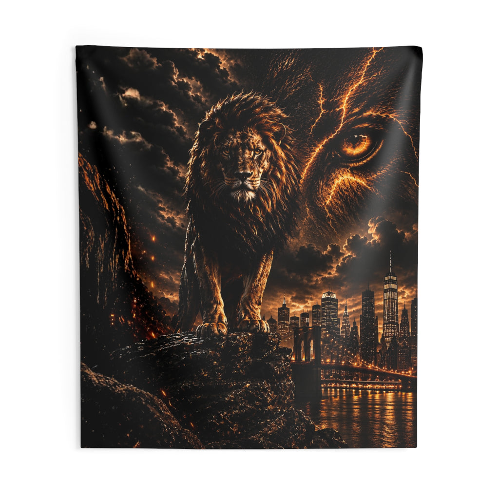 Guardian Lion Over Brooklyn Stream Backdrop