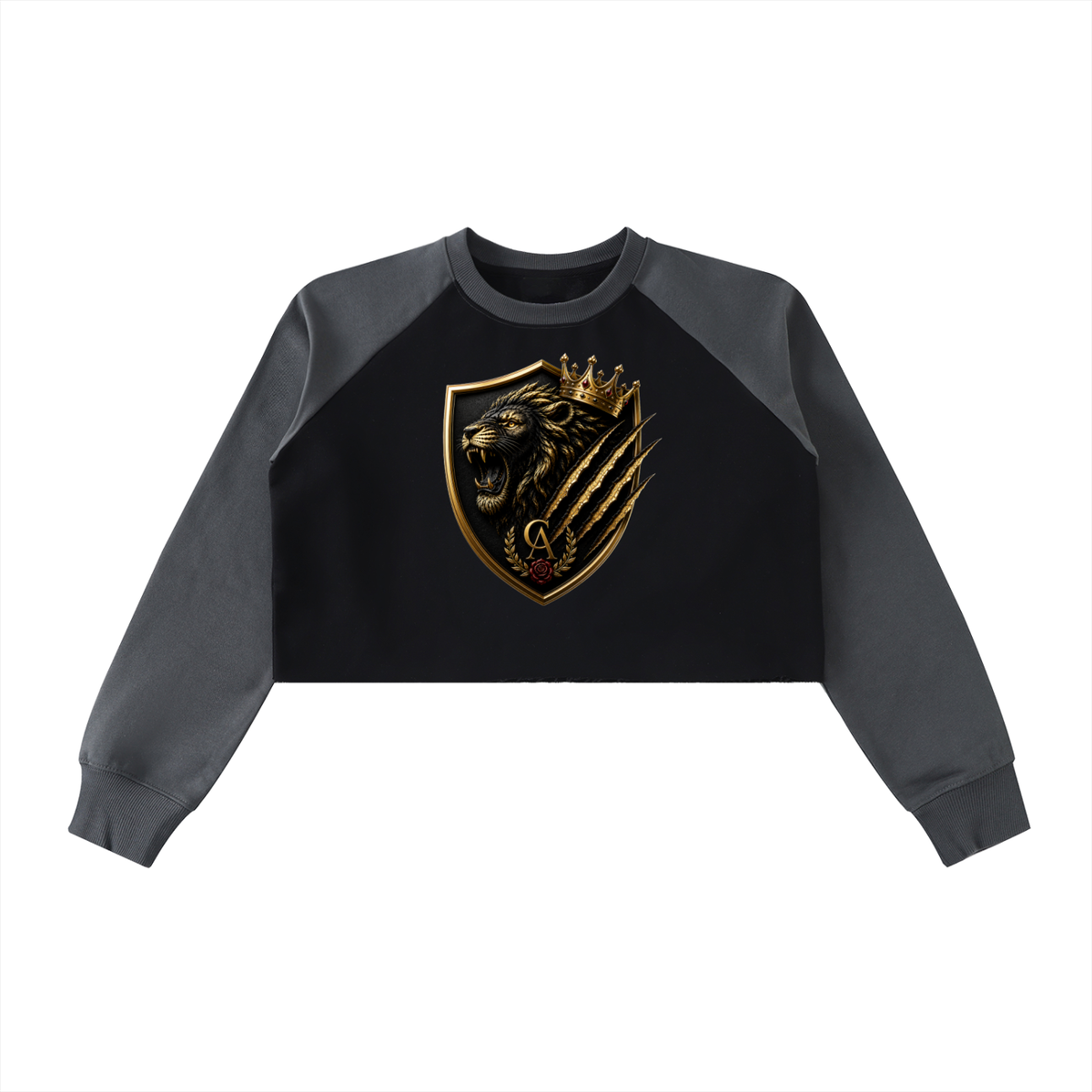 Royal Shield Color-Block Cropped Sweatshirt