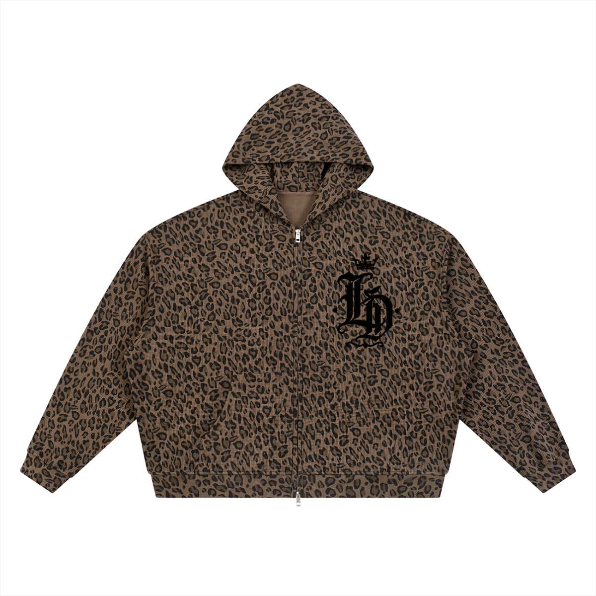 Crowned Gothic LD Leopard Waffle Zip Hoodie