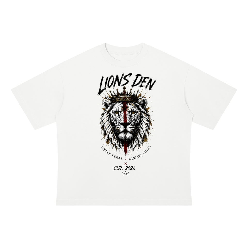 Born Wild Red Stripe Lion Drop-Shoulder Cotton Tee
