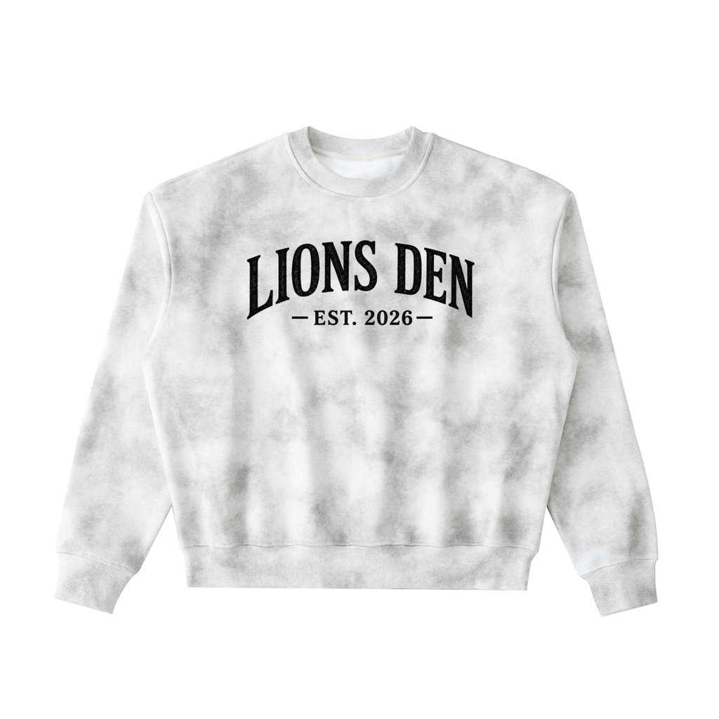 Lions Den EST. 2026 Dirty-Wash Boxy Fleece Sweatshirt