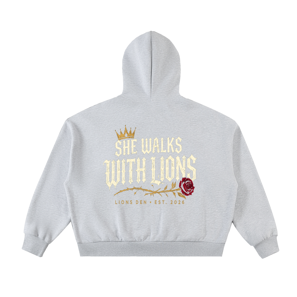 She Walks With Lions Boxy Full-Zip Hoodie