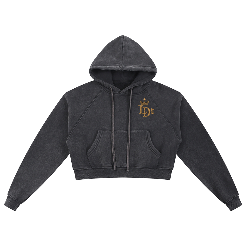 One Den, One Family Snow-Washed Cropped Hoodie