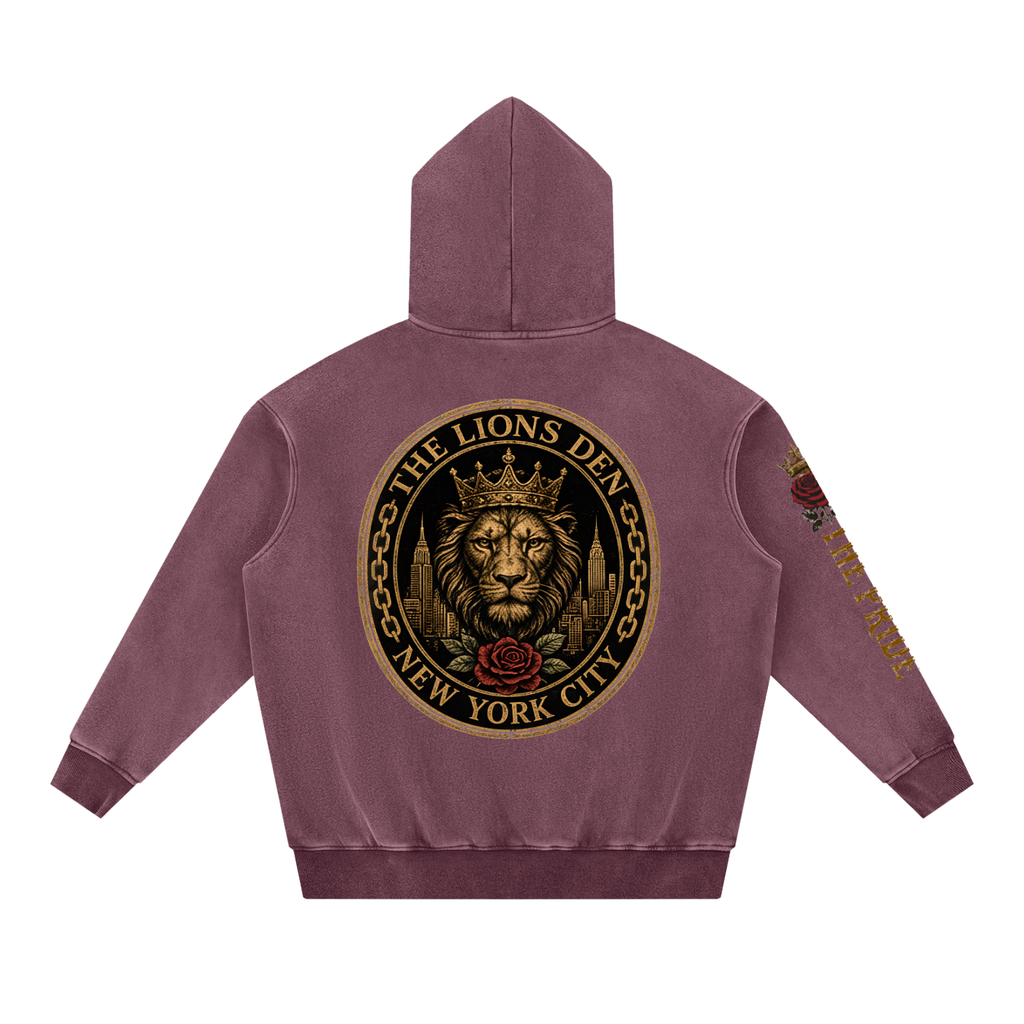 NYC Crowned Lion Snow-Wash Oversized Hoodie