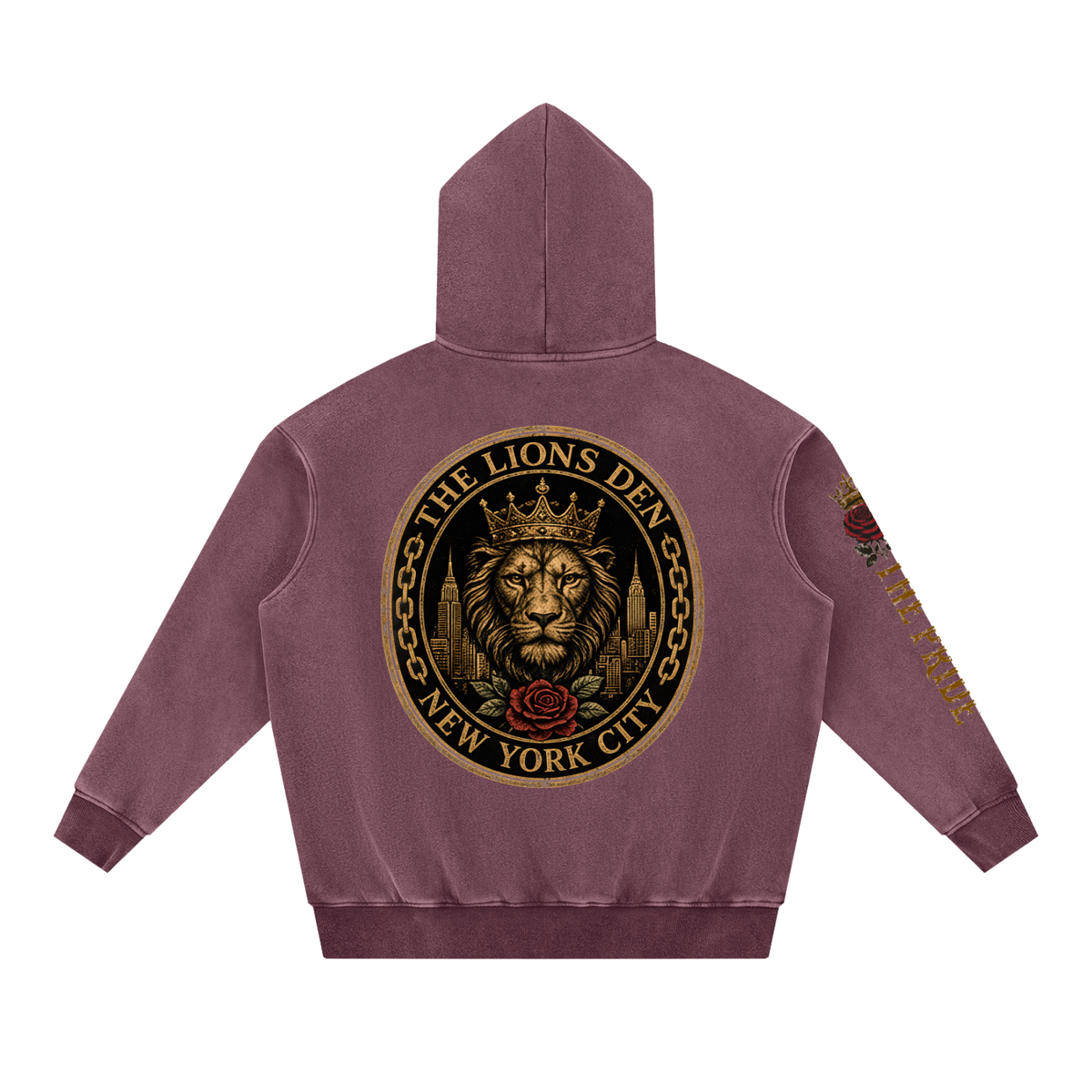 NYC Crowned Lion Snow-Wash Oversized Hoodie