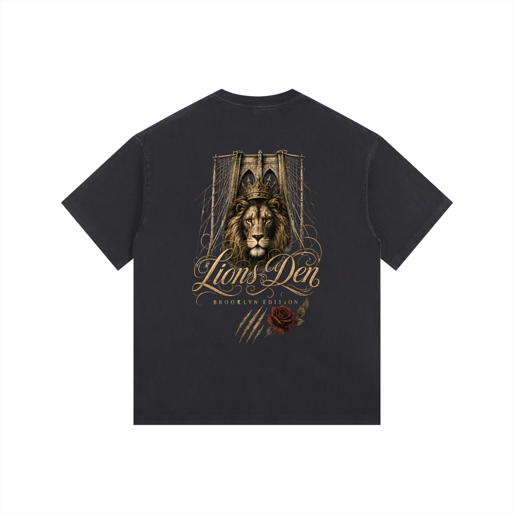 Caged Lion and Rose Vintage-Wash Oversized Tee
