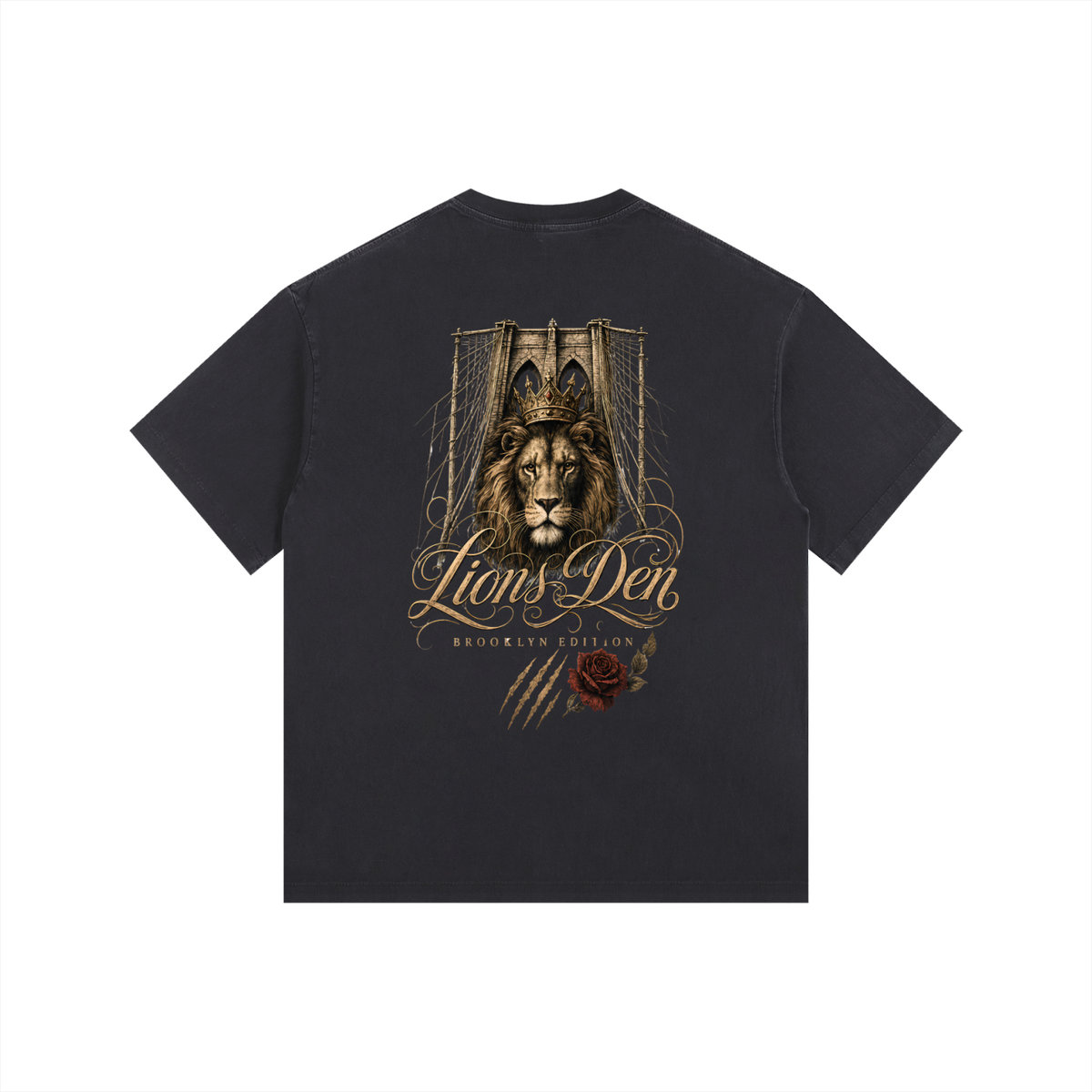 Caged Lion and Rose Vintage-Wash Oversized Tee
