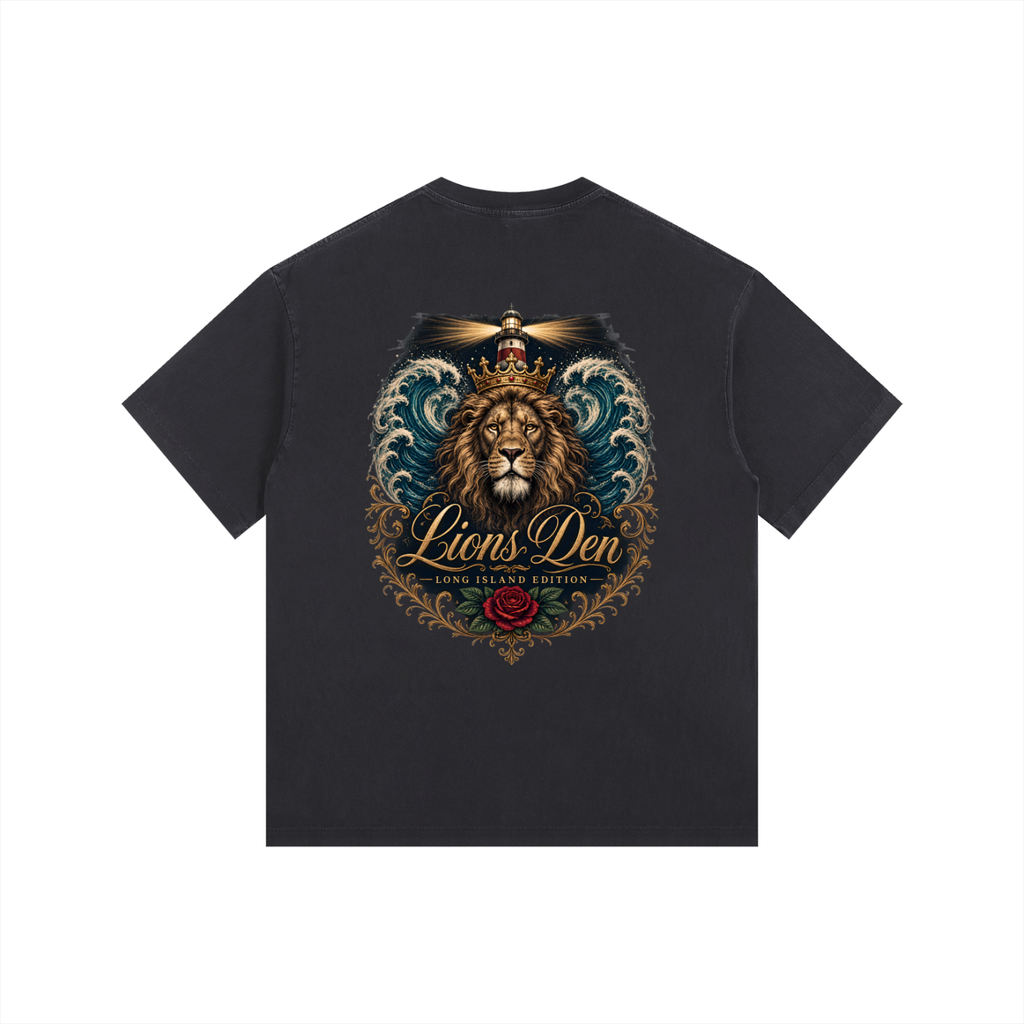Long Island Crowned Lion Vintage-Wash Oversized Tee