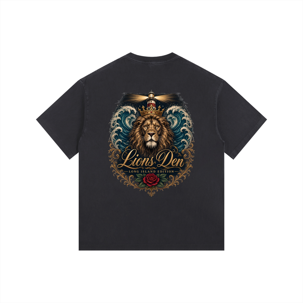 Long Island Crowned Lion Vintage-Wash Oversized Tee