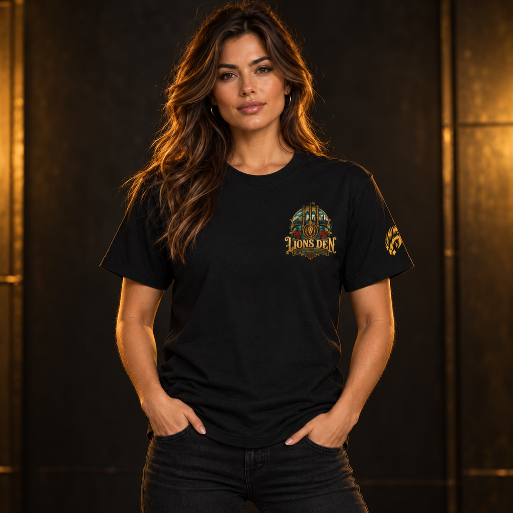 Built for the Pride Crest Essential Cotton Tee on female model